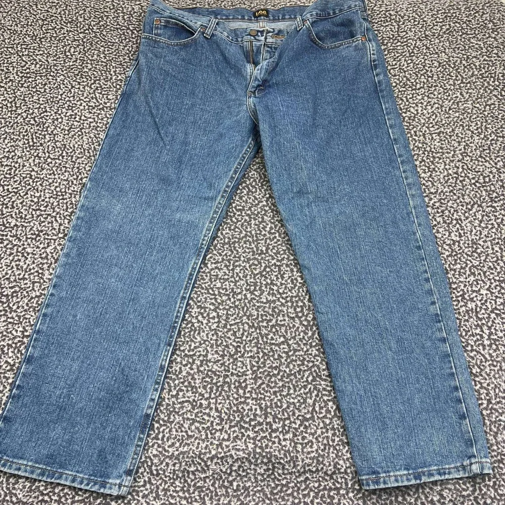 Lee Jeans Men 40x30 Blue Faded Straight Denim Pants Pocket Outdoor